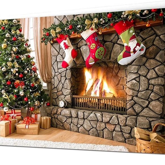NEW 7x5FT Christmas Photography Backdrops Child Christmas Fireplace Decoration - Picture 1 of 7